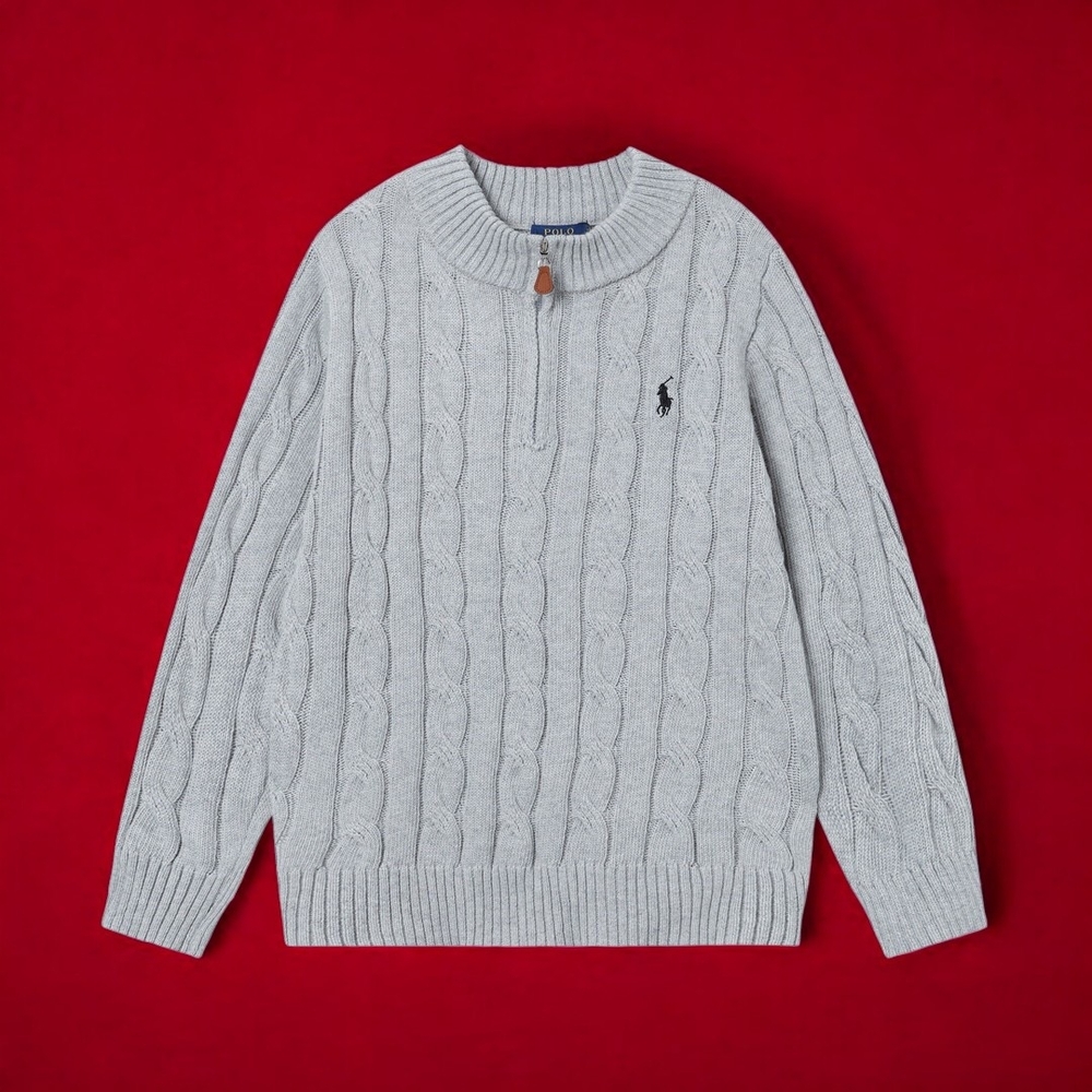 Polo by Ralph Lauren Gray Cable Knit Turtleneck Sweater